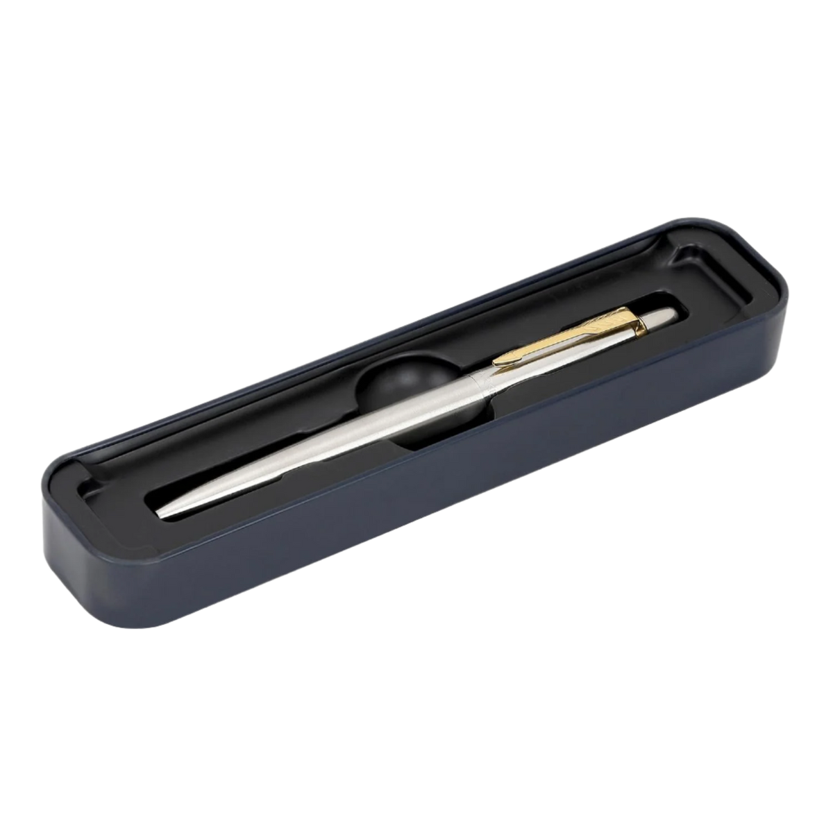 Parker Jotter Stainless Steel ballpoint pen with Gold Trim. Blue & free black Quinkflow refill Gift