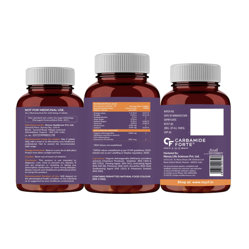 Carbamide Forte Ashwagandha 60 Tablets 1000mg