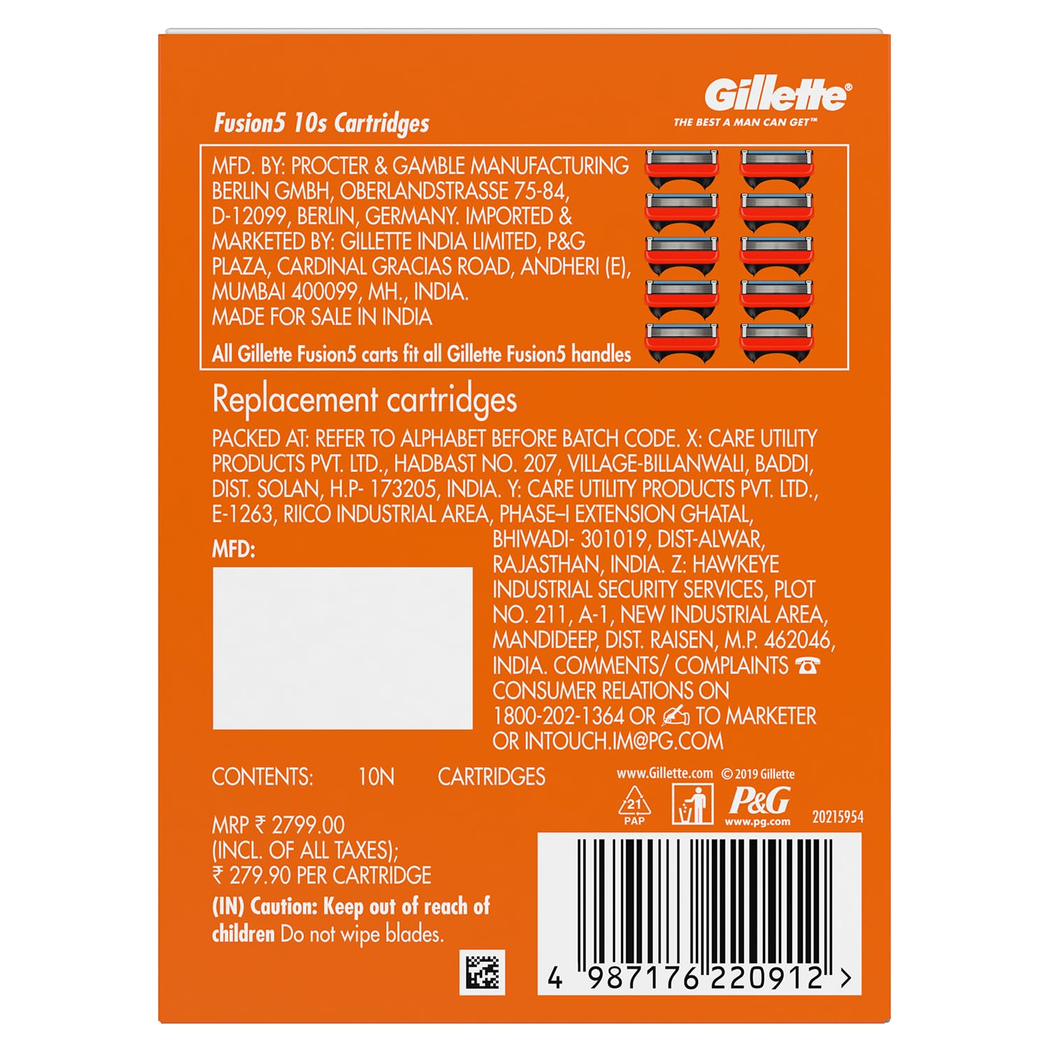 Gillette Fusion 5 Blades 10 Pack