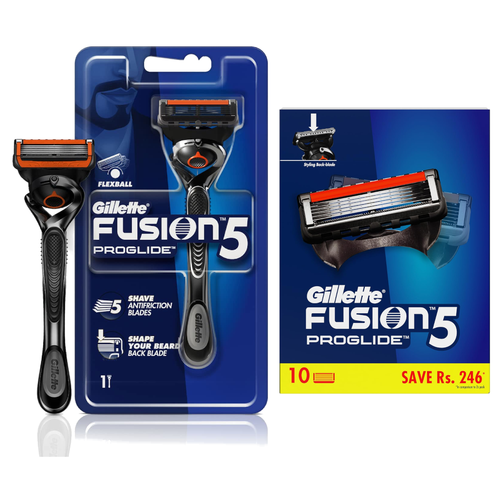 Gillette Fusion 5 ProGlide Razor and 10 Blades Combo Pack