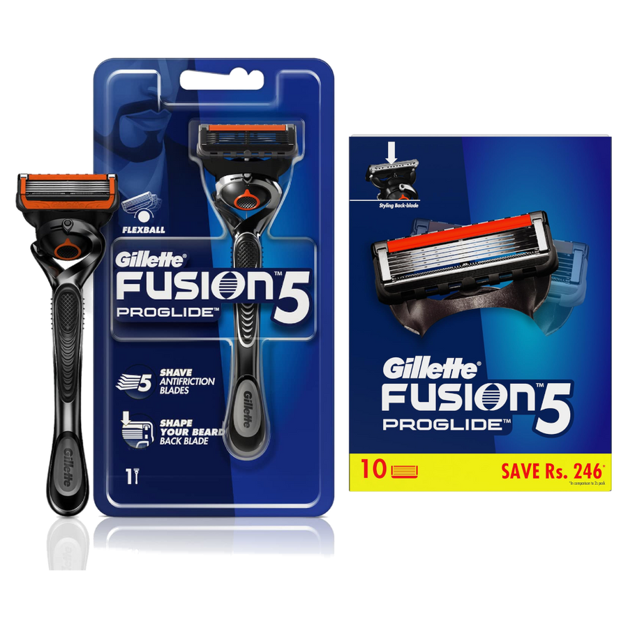 Gillette Fusion 5 ProGlide Razor and 10 Blades Combo Pack