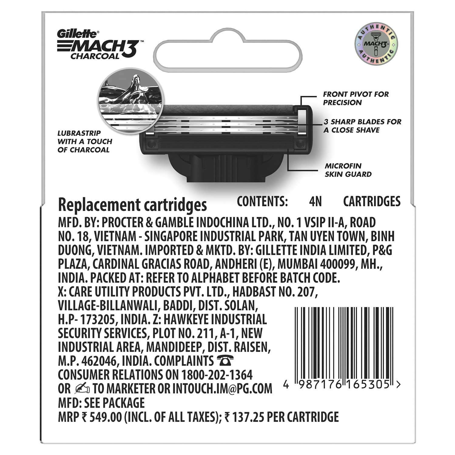 Gillette Mach3 Charcoal 4 Blades Pack