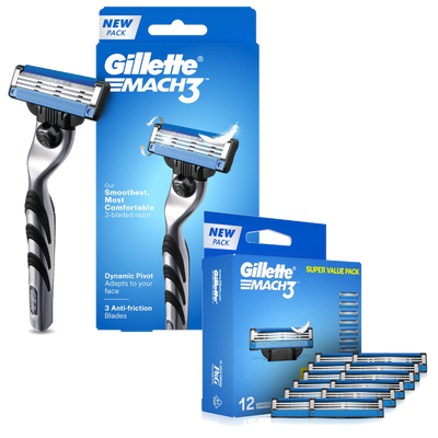 Gillette Mach3 Razor & Blades 12 Pieces Combo