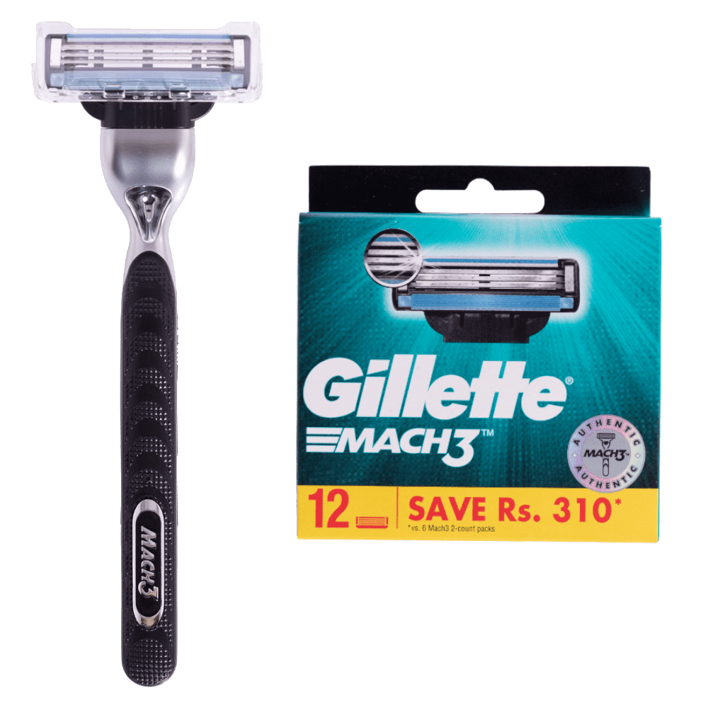 Gillette Mach3 Razor and 12 Blades Jumbo Pack Combo