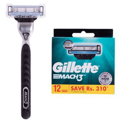 Gillette Mach3 Razor and 12 Blades Jumbo Pack Combo