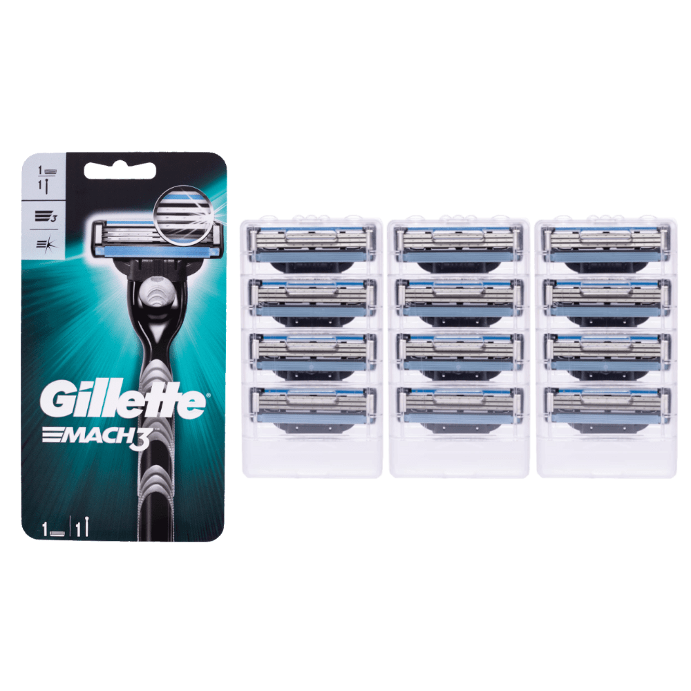 Gillette Mach3 Razor and 12 Blades Jumbo Pack Combo