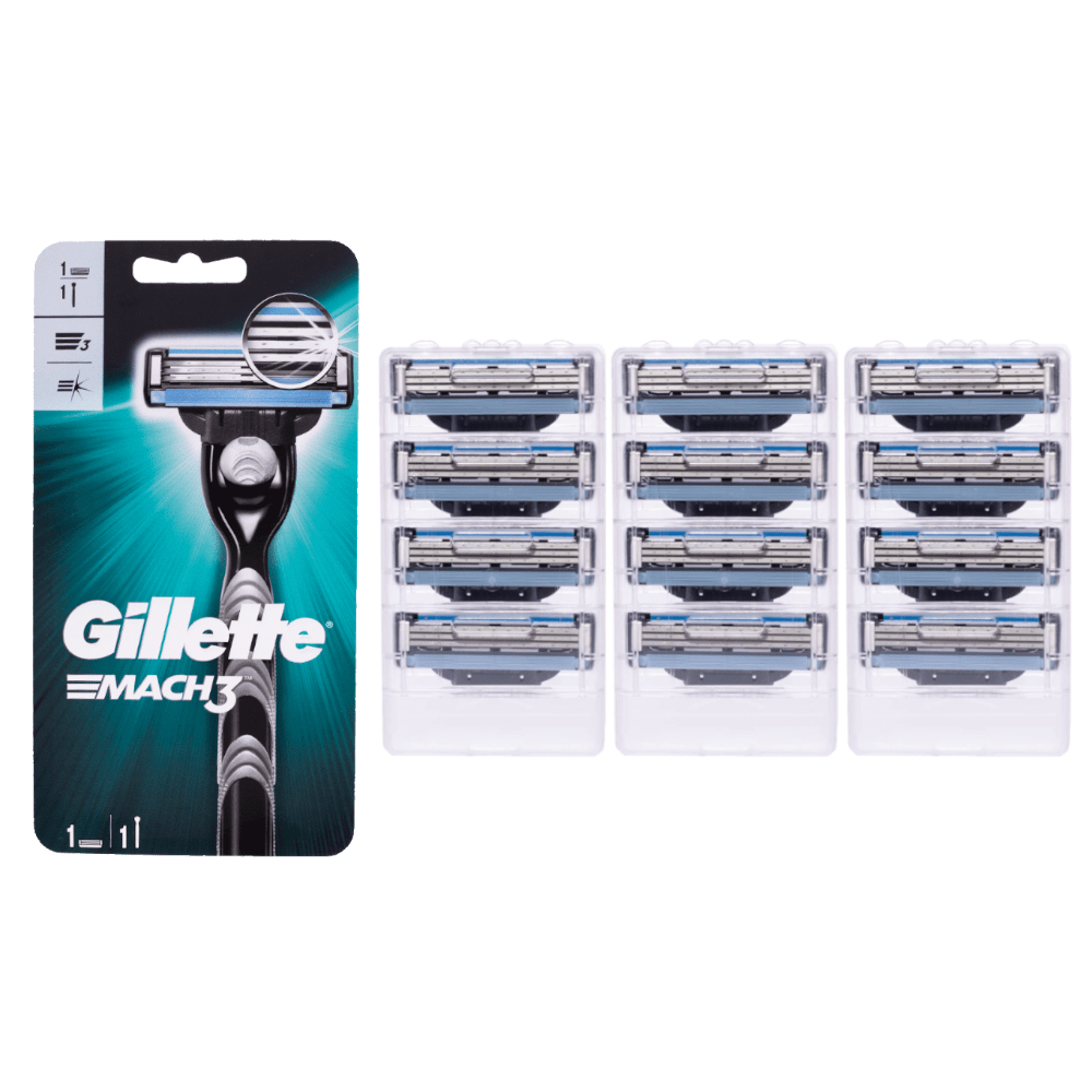 Gillette Razor All Gillette Mach3 Razor and 12 Blades Jumbo Pack Combo - ZOTO