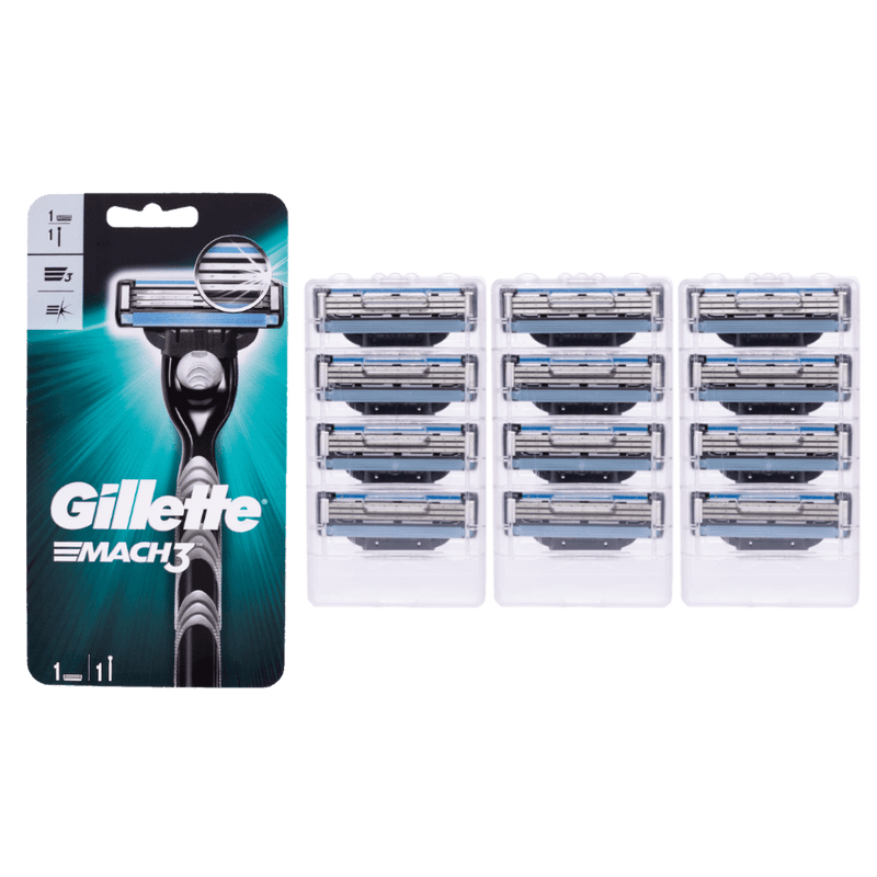 Gillette Mach3 Razor and 12 Blades Jumbo Pack Combo - ZOTO