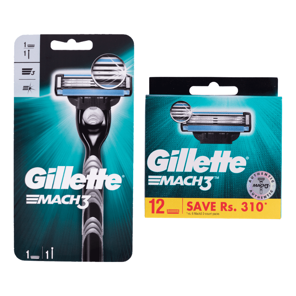 Gillette Mach3 Razor and 12 Blades Jumbo Pack Combo