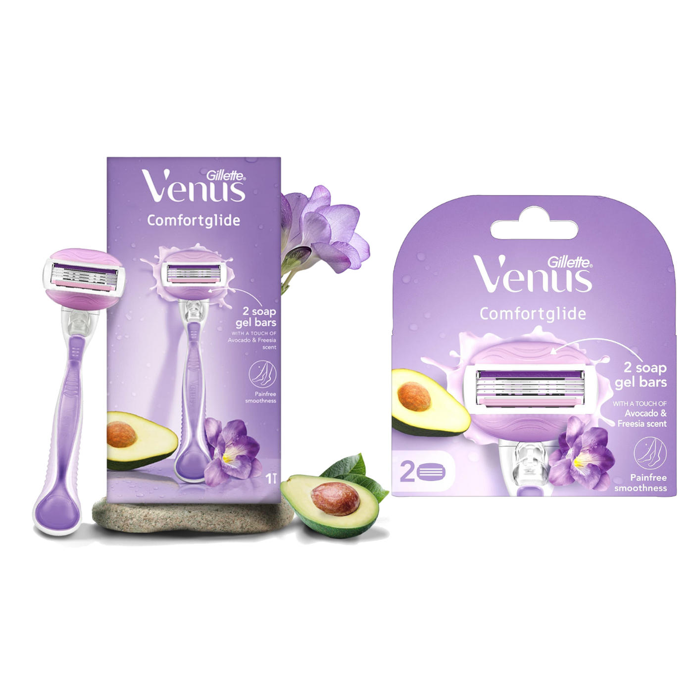 Gillette Venus Combo 1 Razor + 2 Pack Blades with Avocado & Freesia Gel Bars
