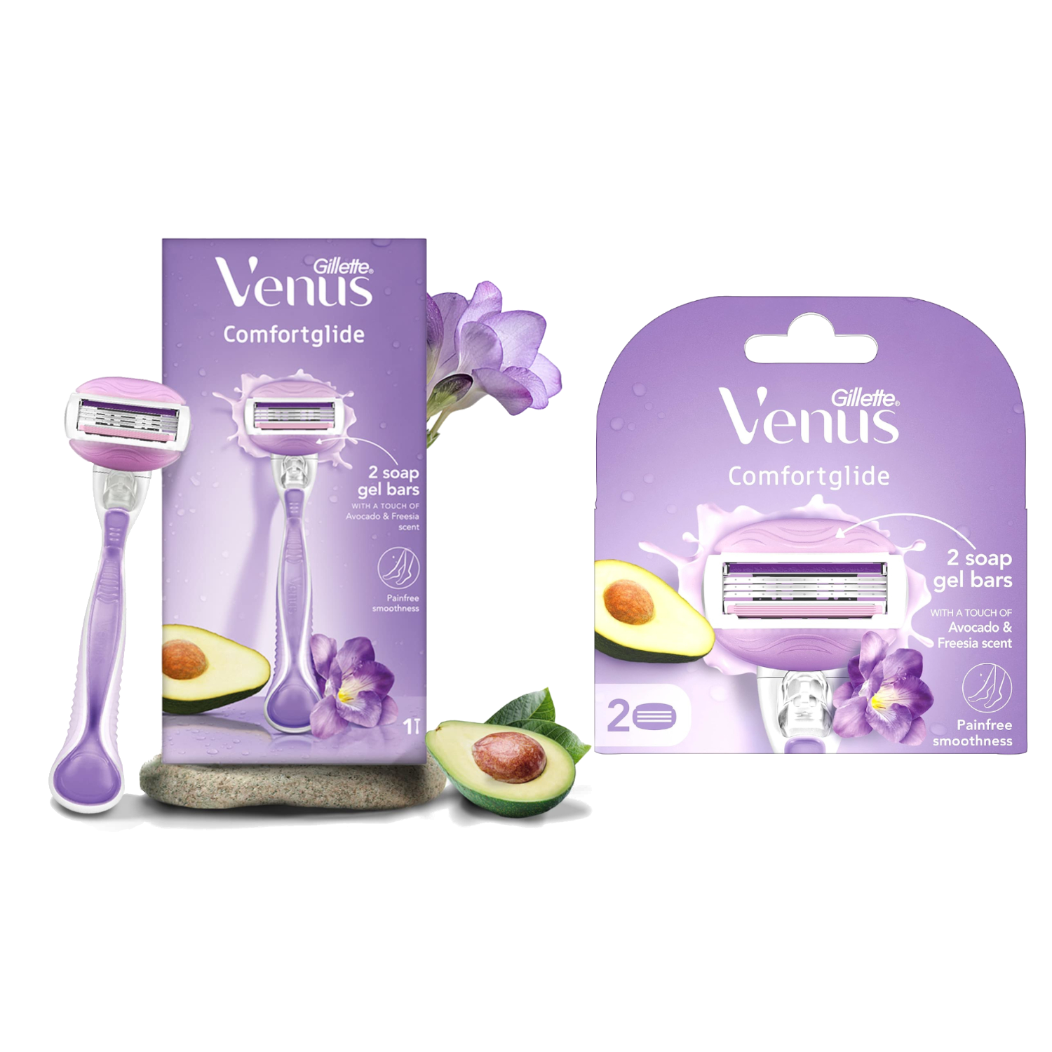 Gillette Venus Combo 1 Razor + 2 Pack Blades with Avocado & Freesia Gel Bars