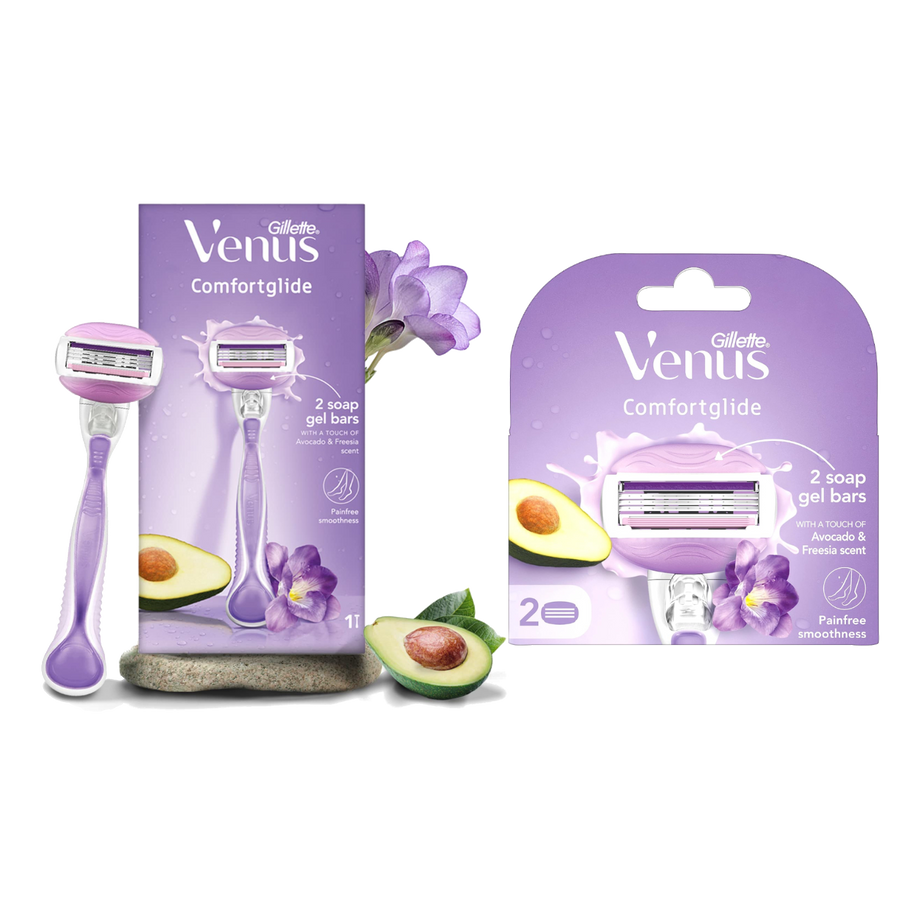 Gillette Venus Combo 1 Razor + 2 Pack Blades with Avocado & Freesia Gel Bars