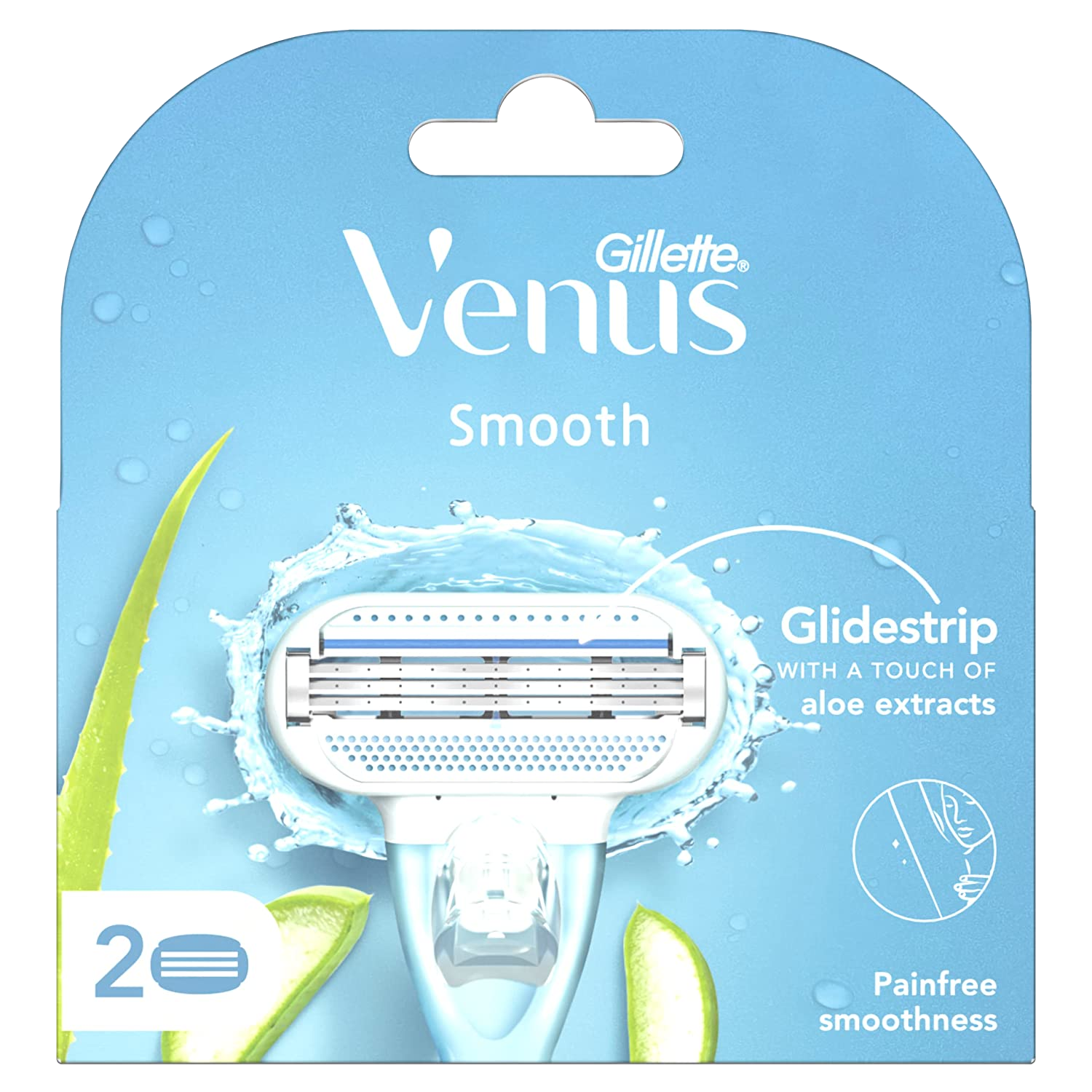 Gillette Venus Smooth 2 Pack Blades with an Aloe Vera Glidestrip