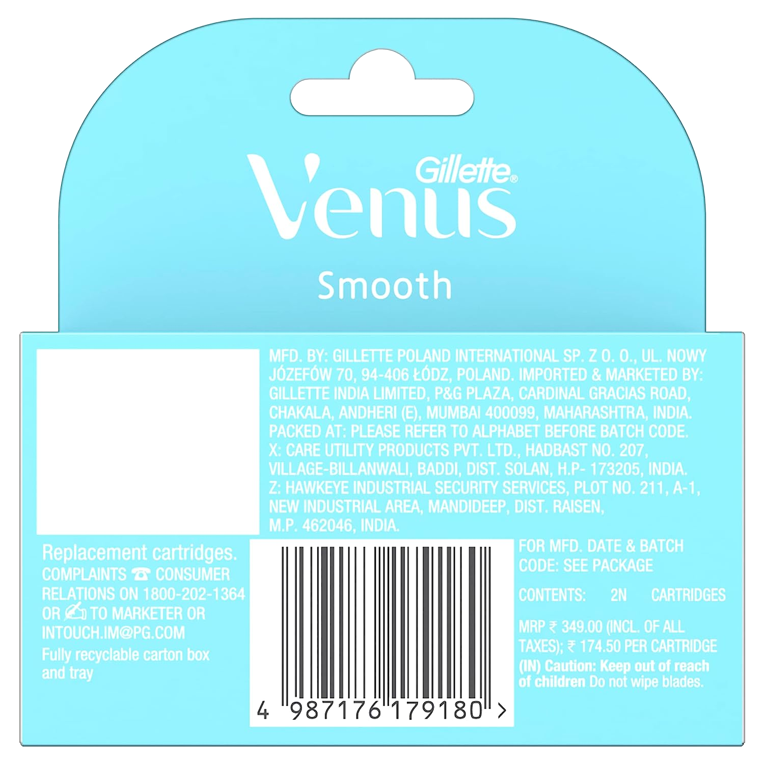 Gillette Venus Smooth 2 Pack Blades with an Aloe Vera Glidestrip