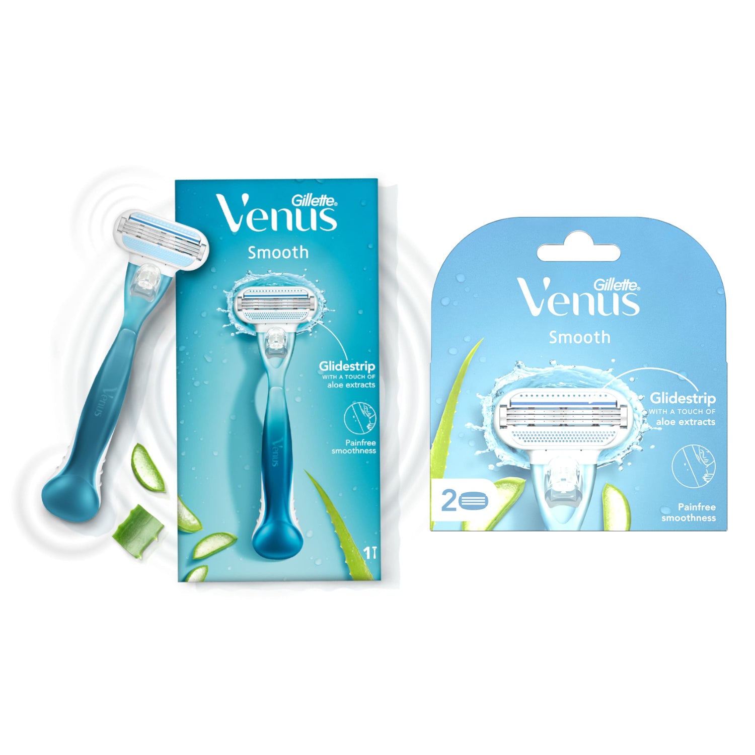 Gillette Venus Smooth 2 Pack Blades with an Aloe Vera Glidestrip