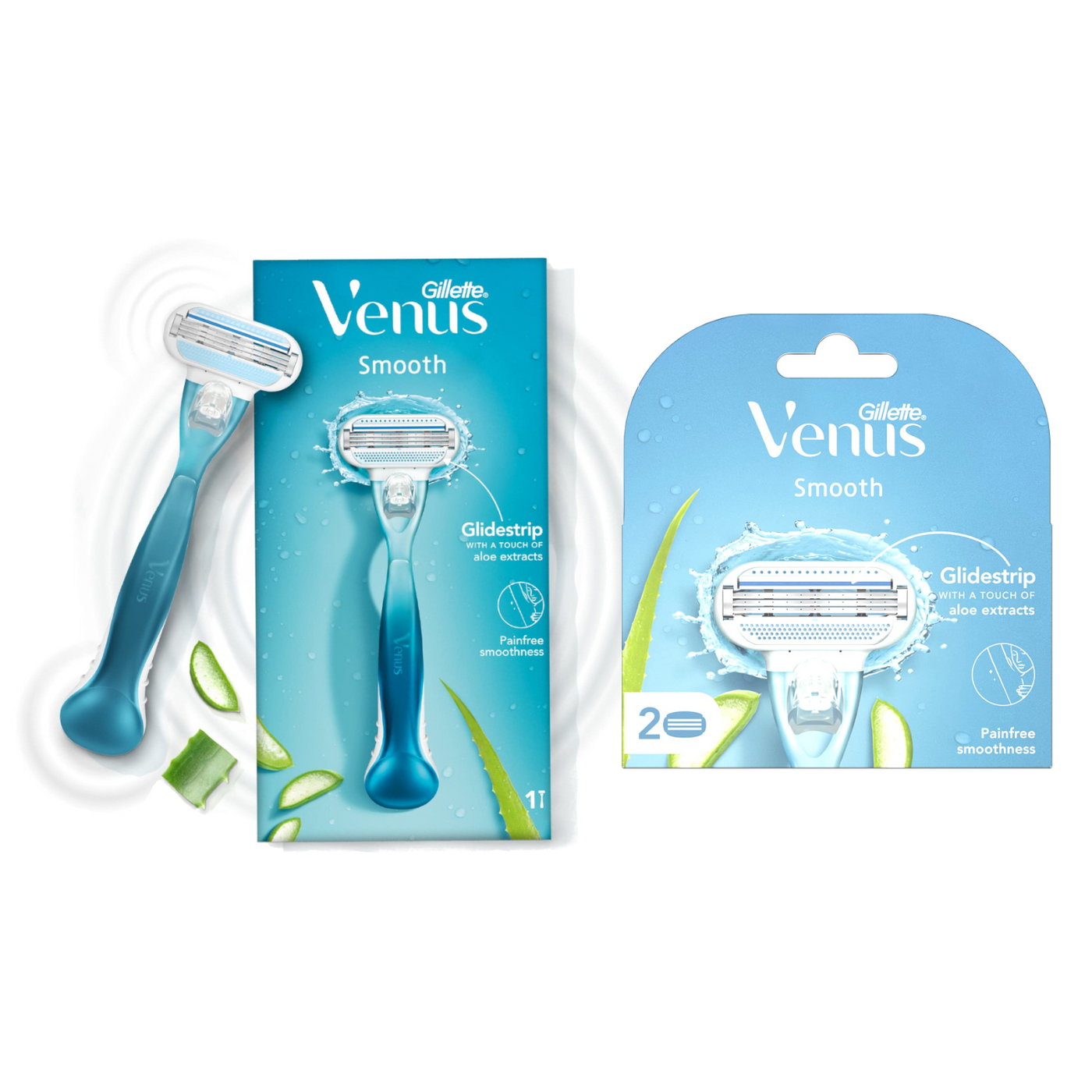 Gillette Venus Smooth Combo 1 Razor & 2 Pack Blades with an Aloe Vera Glidestrip