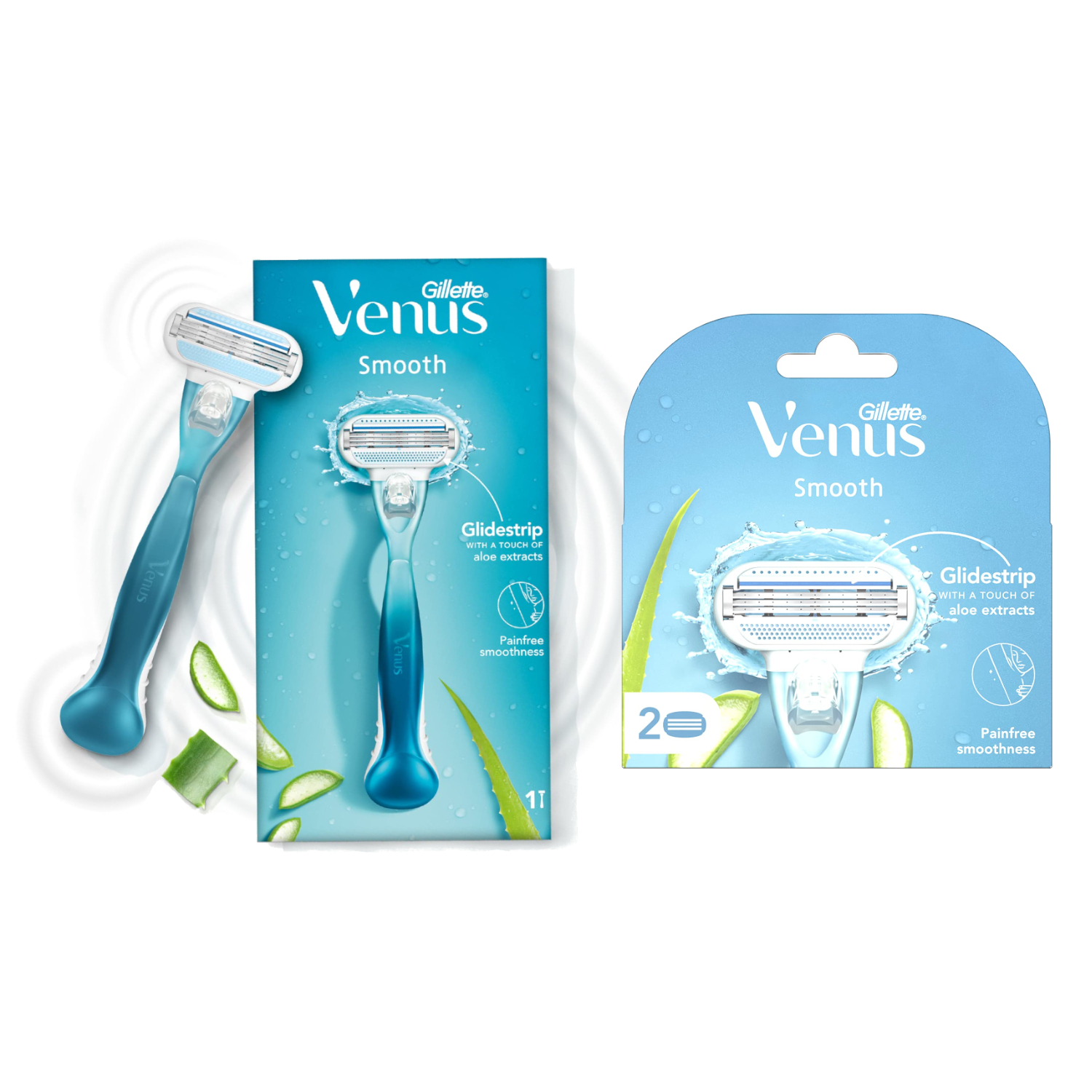 Gillette Venus Smooth Combo 1 Razor & 2 Pack Blades with an Aloe Vera Glidestrip