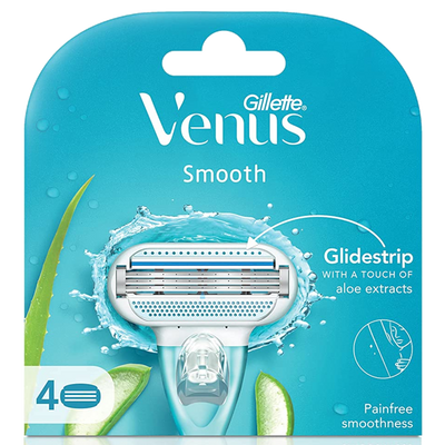 Gillette Venus Smooth Combo 1 Razor & 4 Pack Blades with an Aloe Vera Glidestrip
