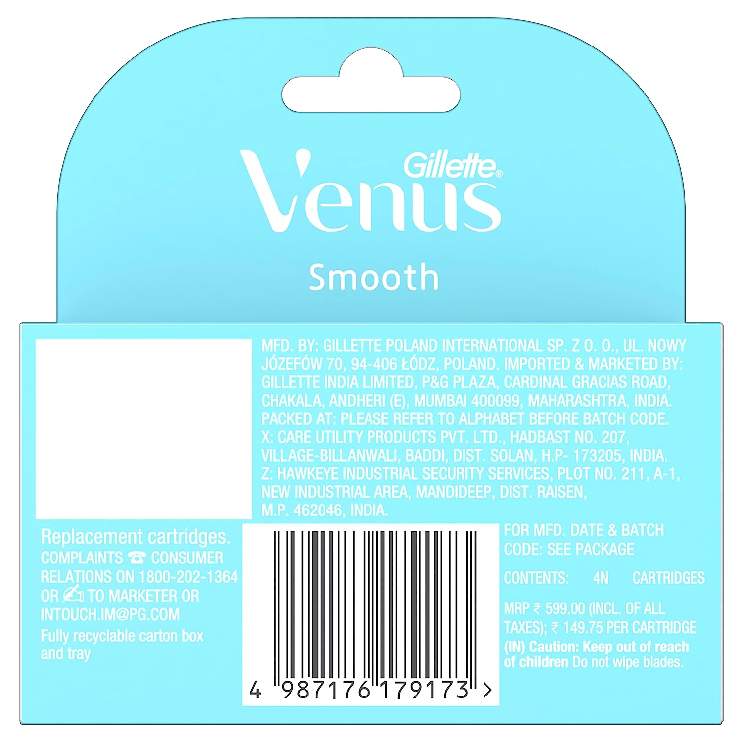 Gillette Venus Smooth 4 Pack Blades with an Aloe Vera Glidestrip