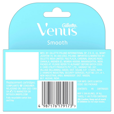 Gillette Venus Smooth 4 Pack Blades with an Aloe Vera Glidestrip