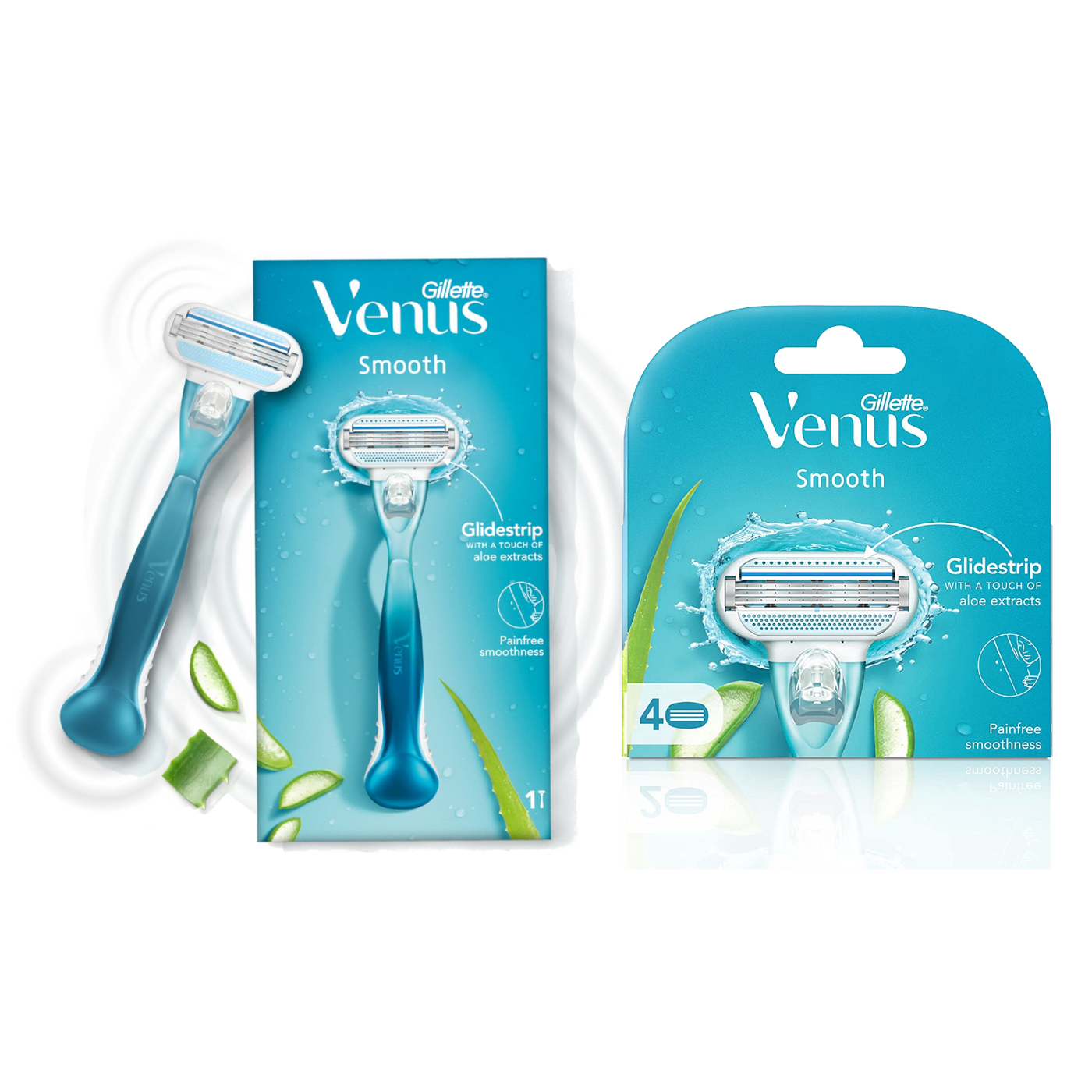 Gillette Venus Smooth Combo 1 Razor & 4 Pack Blades with an Aloe Vera Glidestrip