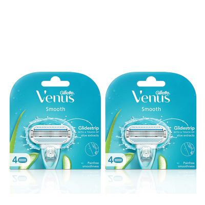 Gillette Venus Smooth Hair Removal Razor Blades/Refills/Cartridges (8 pieces) for Women - (Aloe Vera Glidestrip)
