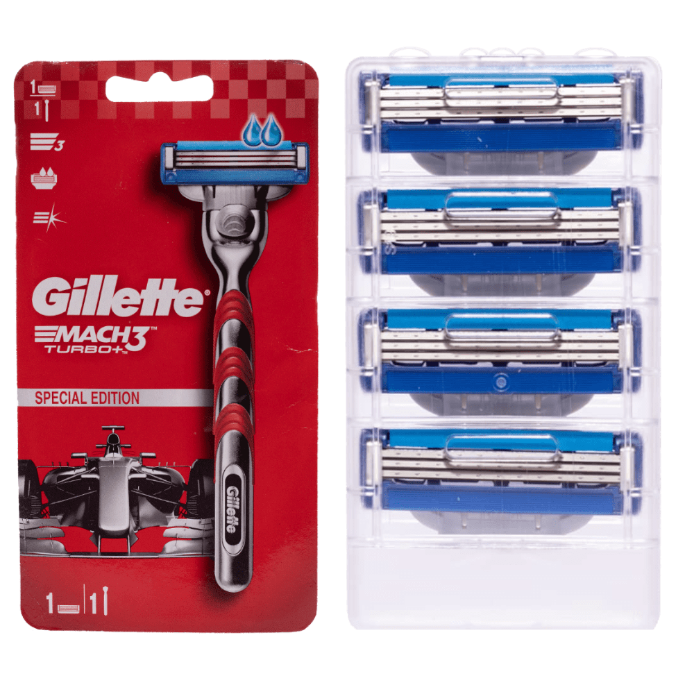 Gillette Mach3 Turbo Razor and 4 Pieces Blades