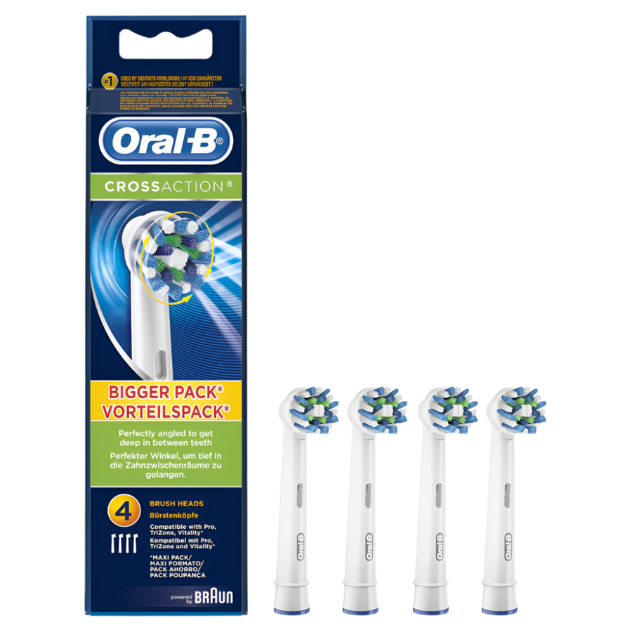 Oral B ORIGINAL Cross Action Electric Toothbrush Soft Replacement Brush Heads 4s