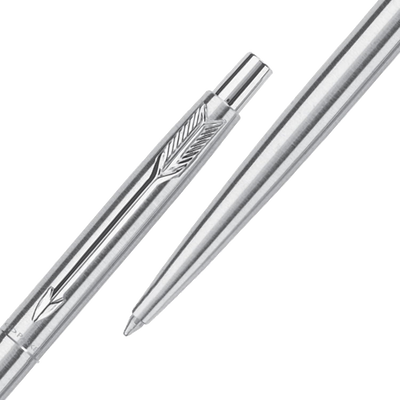 Parker Jotter Stainless Steel Chrome Trim Ballpoint Pen. Blue & free black Quinkflow refill