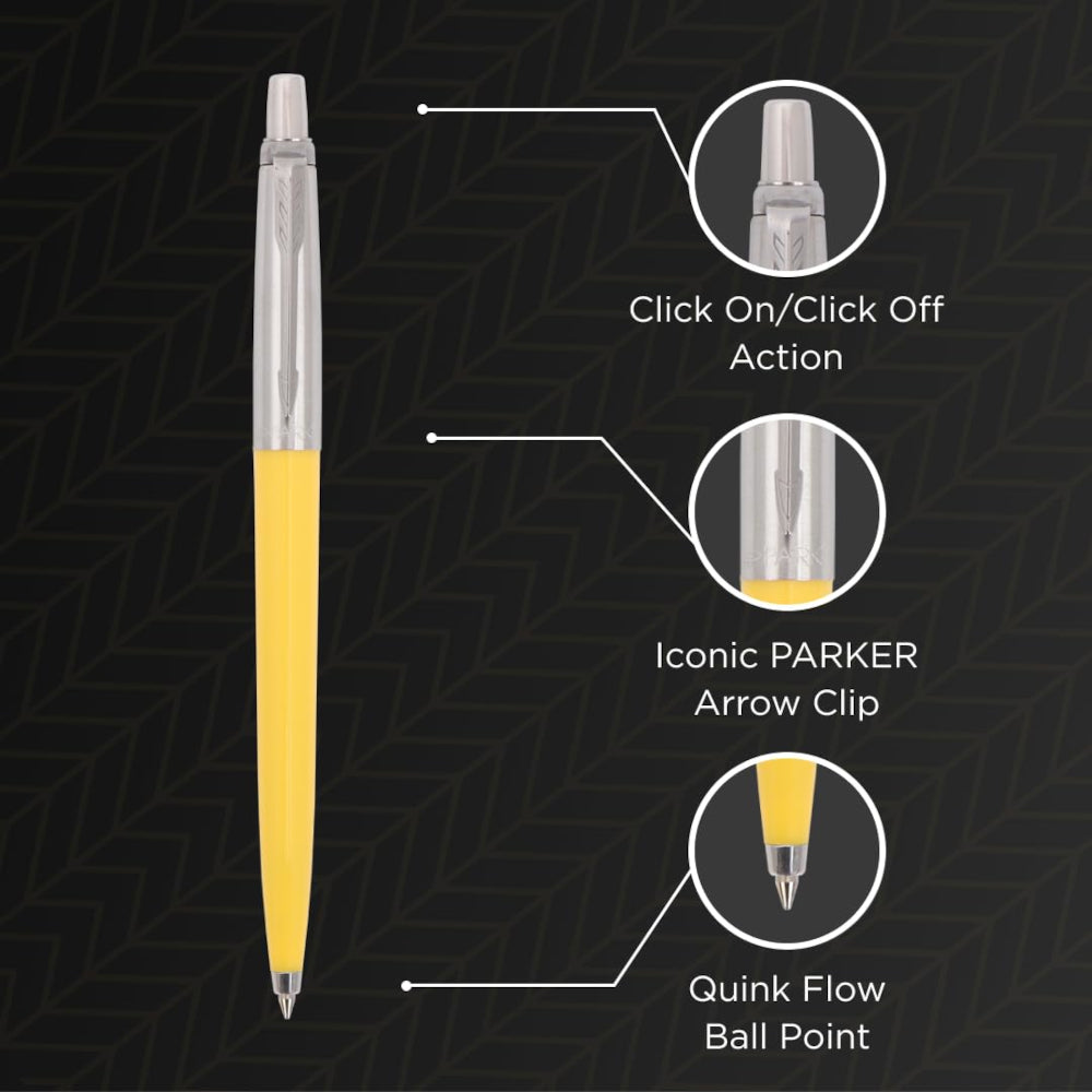 Parker Jotter Original Chrome Trim Yellow Ballpoint Pen. Blue & free black Quinkflow refill