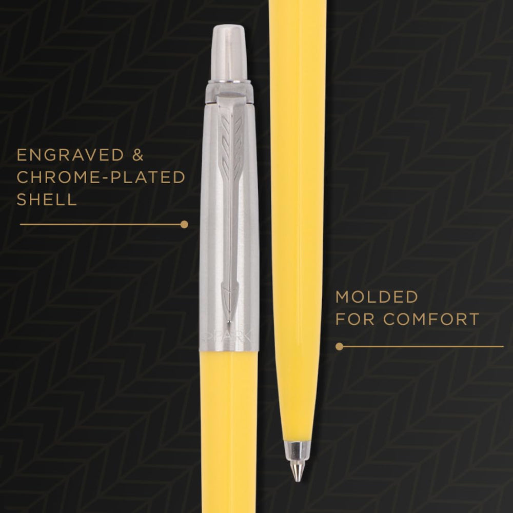 Parker Jotter Original Chrome Trim Yellow Ballpoint Pen. Blue & free black Quinkflow refill