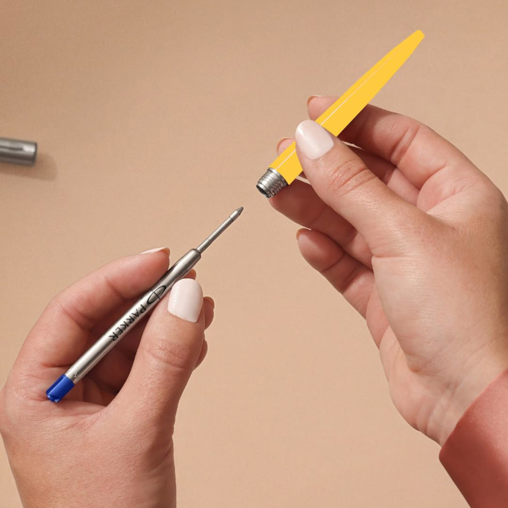 Parker Jotter Original Chrome Trim Yellow Ballpoint Pen. Blue & free black Quinkflow refill