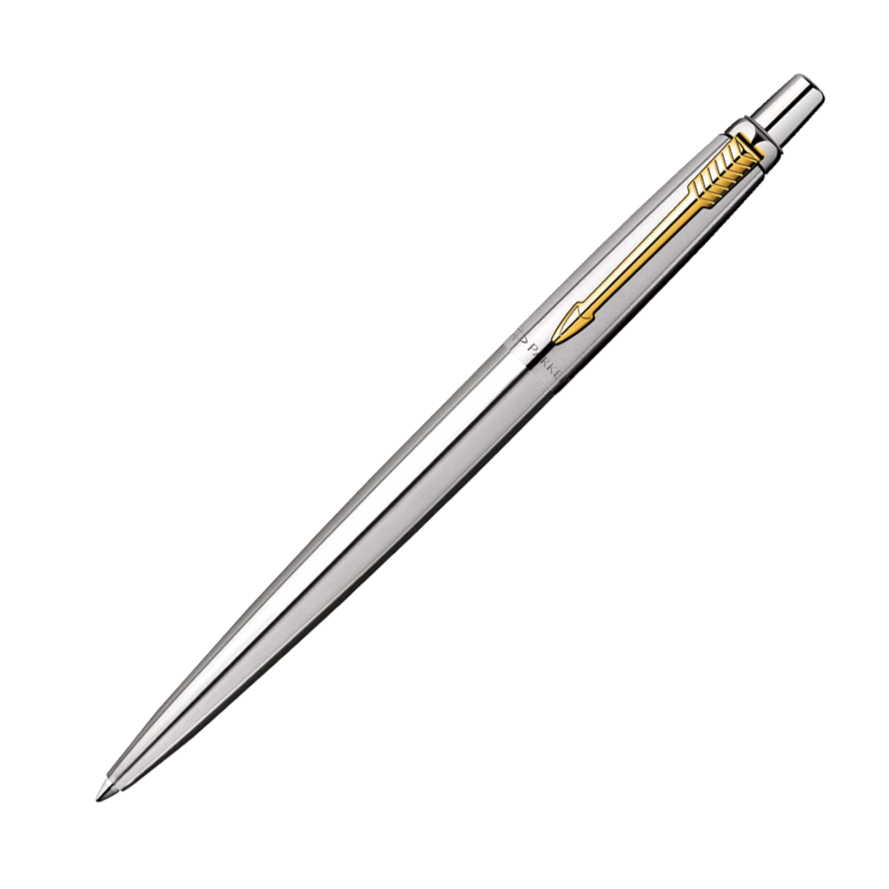 Parker Jotter Stainless Steel ballpoint pen with Gold Trim. Blue & free black Quinkflow refill