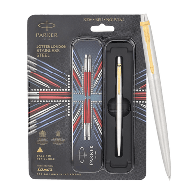 Parker London Stainless Steel Ballpoint Pen with Gold Trim