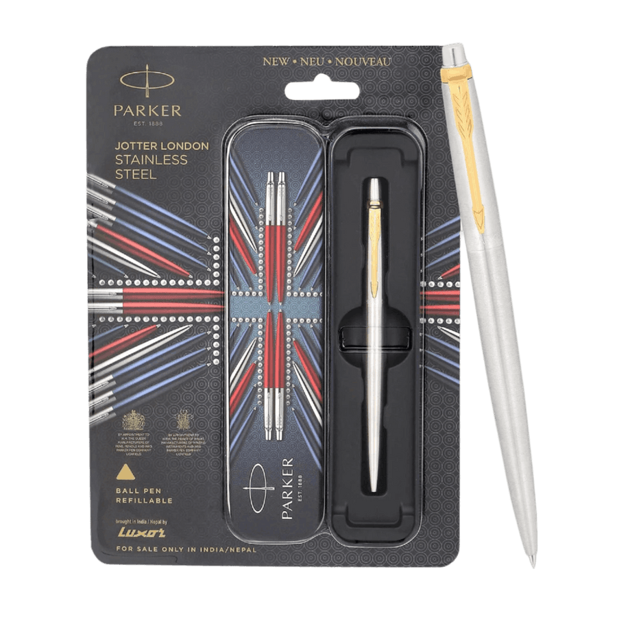 Parker London Stainless Steel Ballpoint Pen with Gold Trim